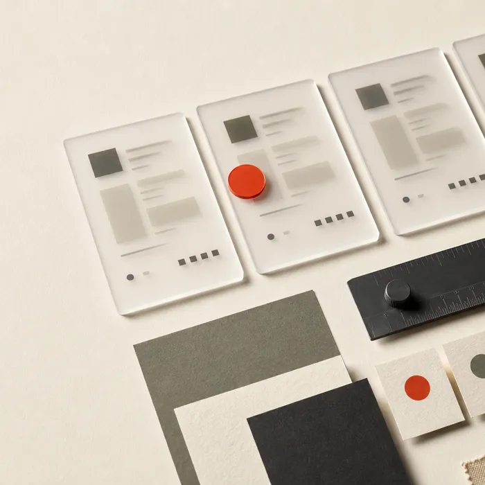 Software comparison cards arranged on an editorial review desk